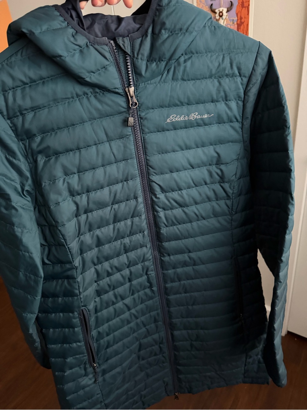 Eddie Bauer Teal Hooded Packable Quilted Puffer Coat - Picture 4 of 7